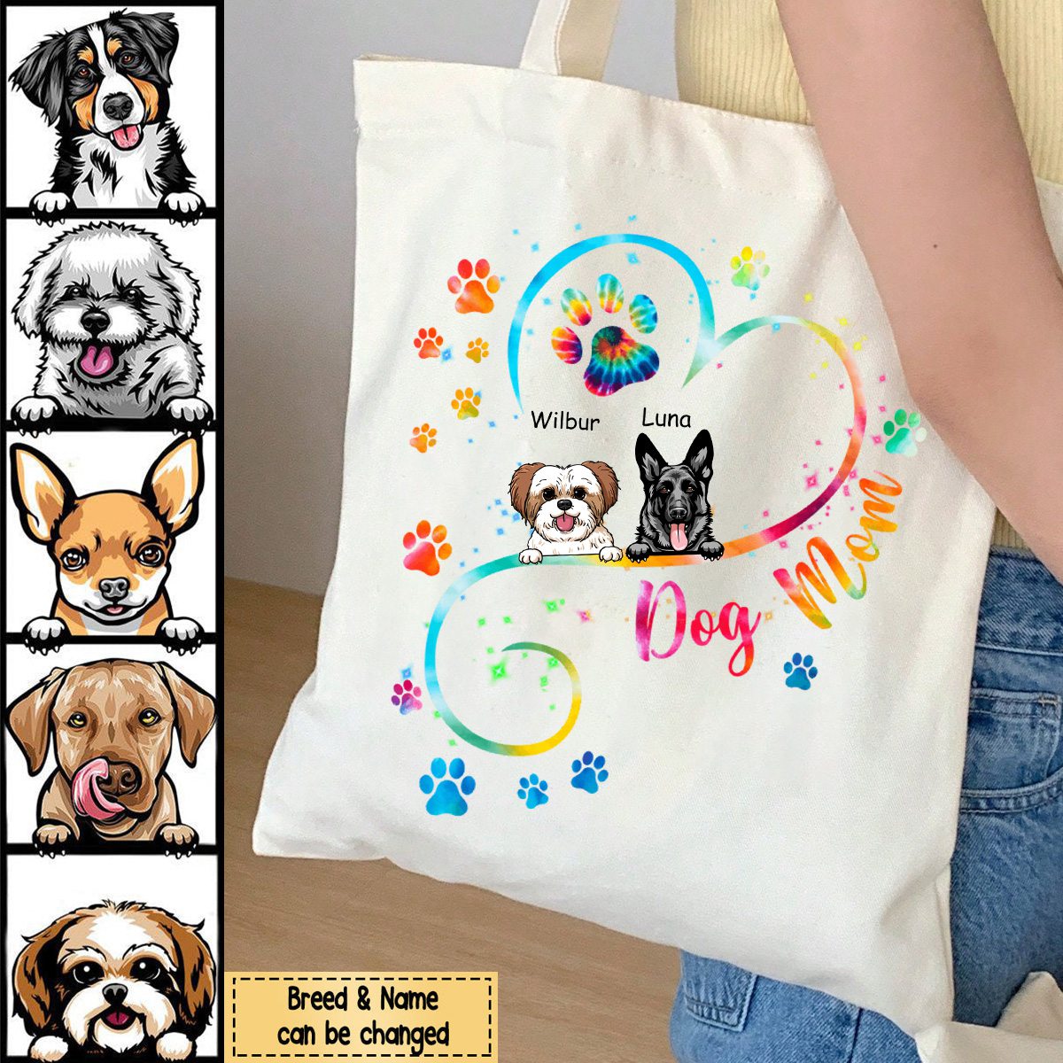 Dog Mom Heart Line Personalized Bag