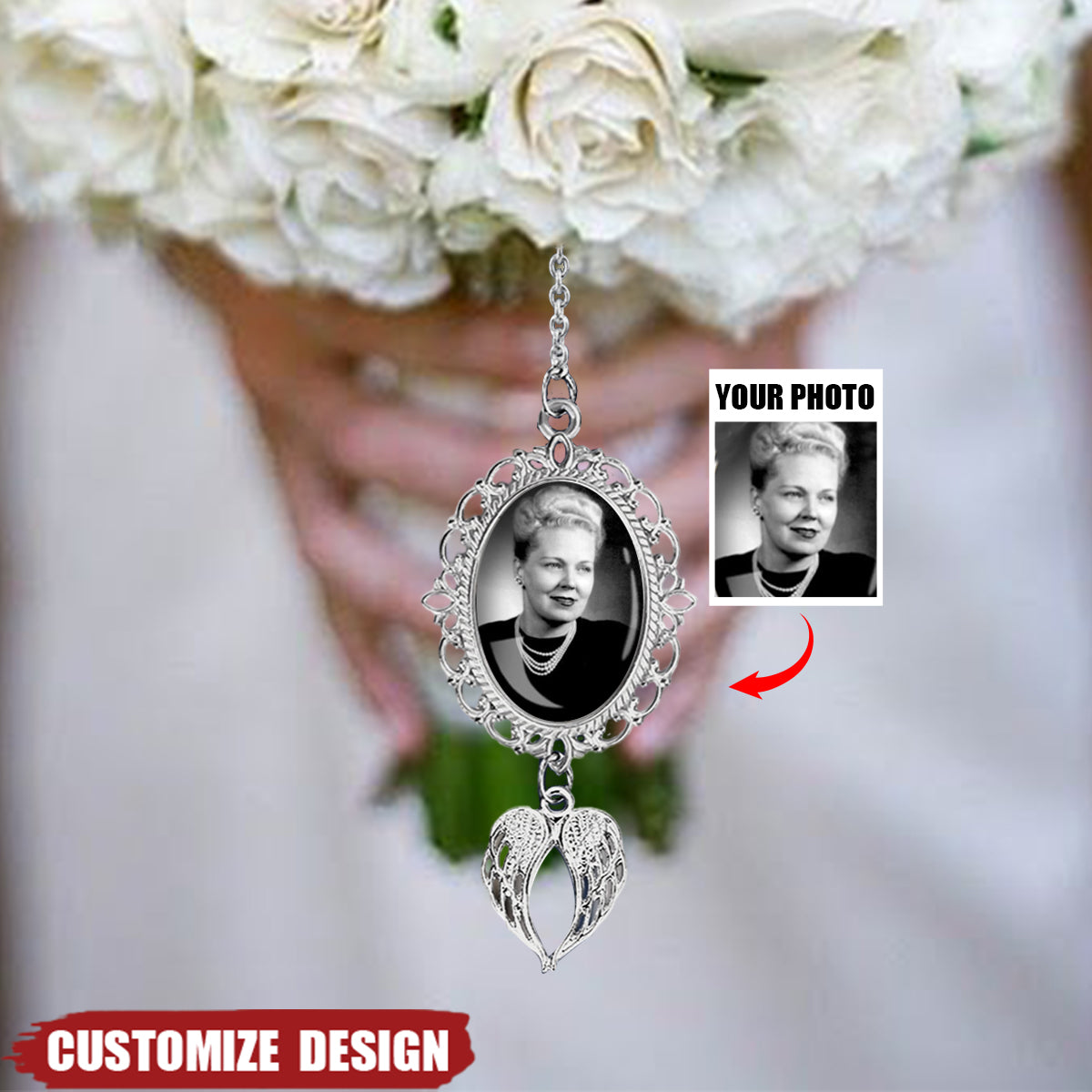 Personalized Memorial Photo Charm For Bridal Bouquet