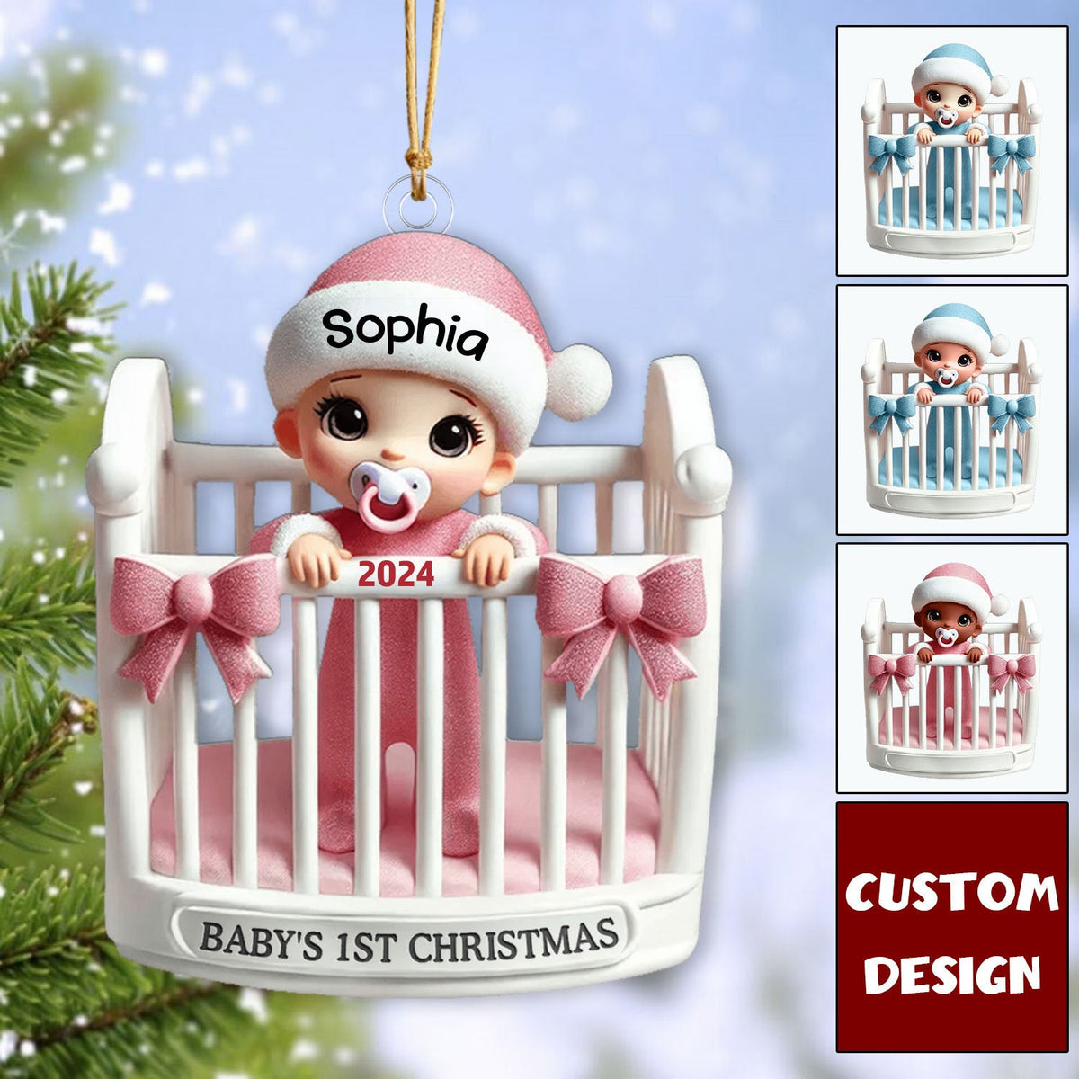 Personalized Baby Inside Crib Baby's First Christmas Ornament