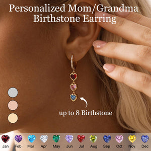 Personalized Heart Birthstone Dangle Hoop Huggie Earrings-Mothers Day Gift
