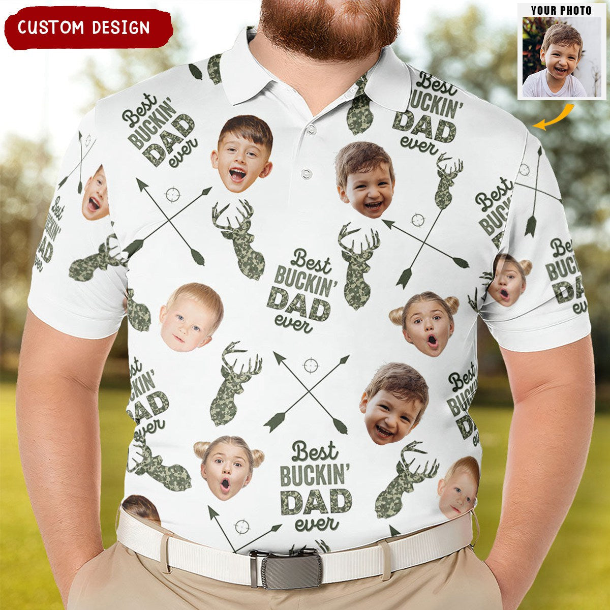 Best Buckin' Dad Ever - Personalized Photo Polo Shirt