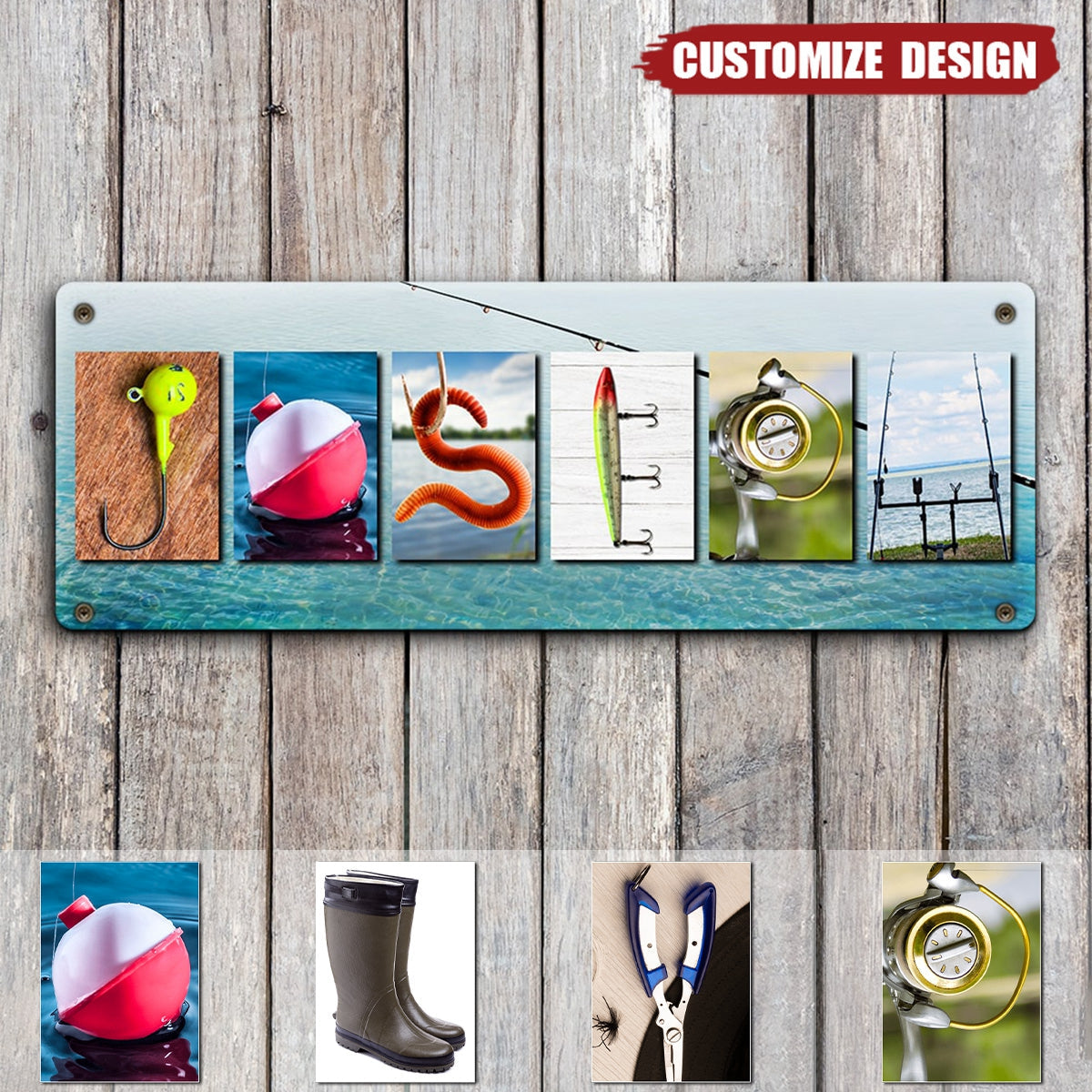 Personalized Name Art Metal Sign - Gift For Fishing Lovers