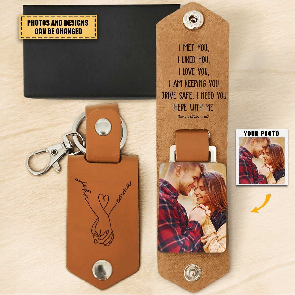 I Love You, I Am Keeping You - Personalized Leather Photo Keychain