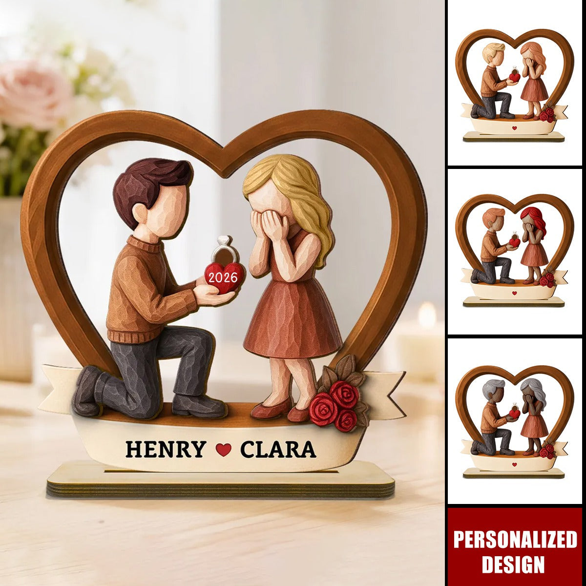 Personalized Couple Marriage Wooden Plaque-Newly Engaged Gift, "She Said Yes!"