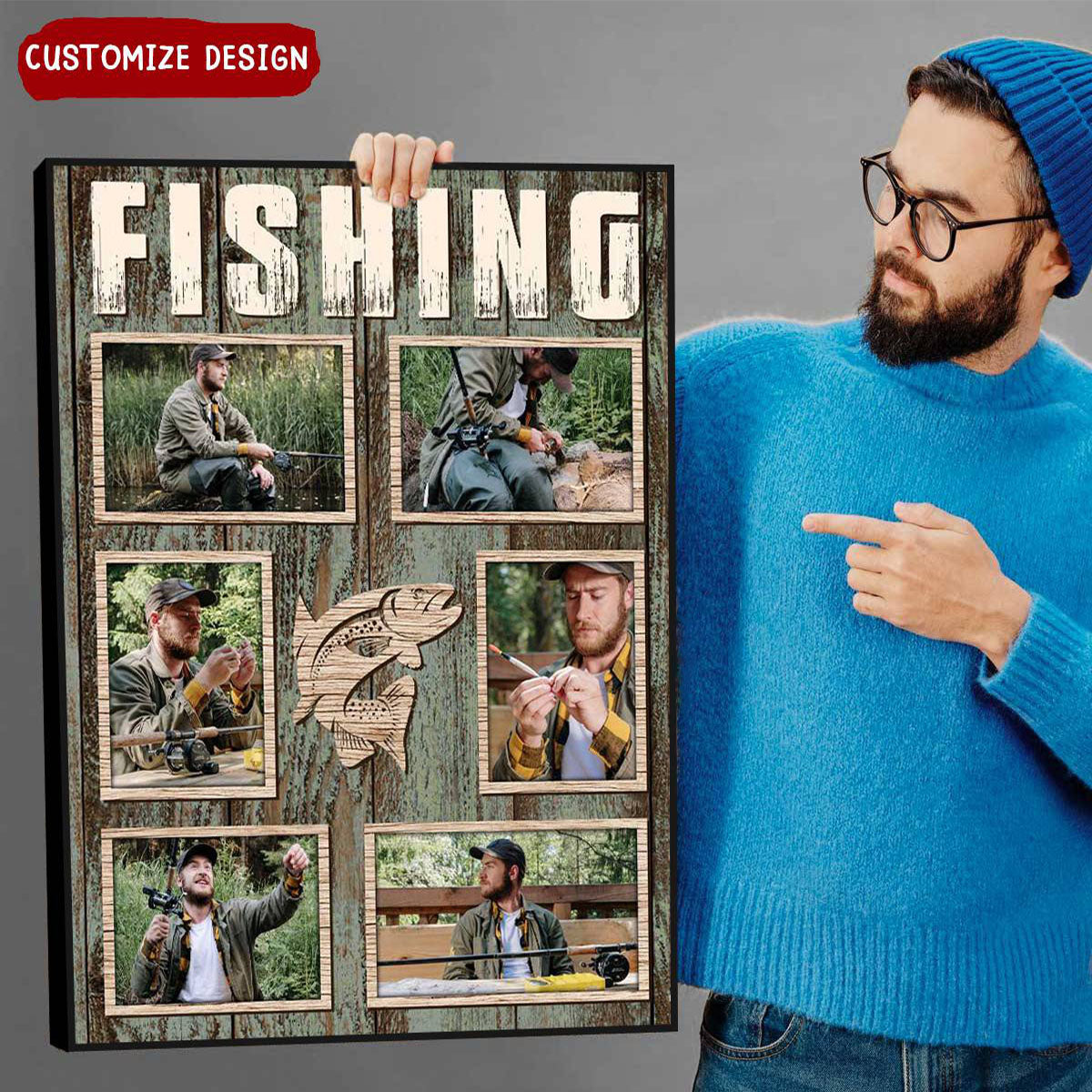 Personalized Fishing Photo Collage Poster, Gift For Fishing Lovers