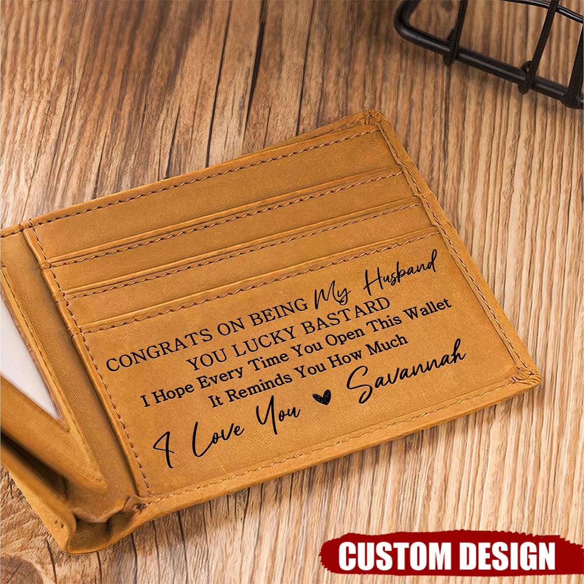 Congrats On Being My Husband - Personalized Leather Wallet, Gift For Husband, Boyfriend