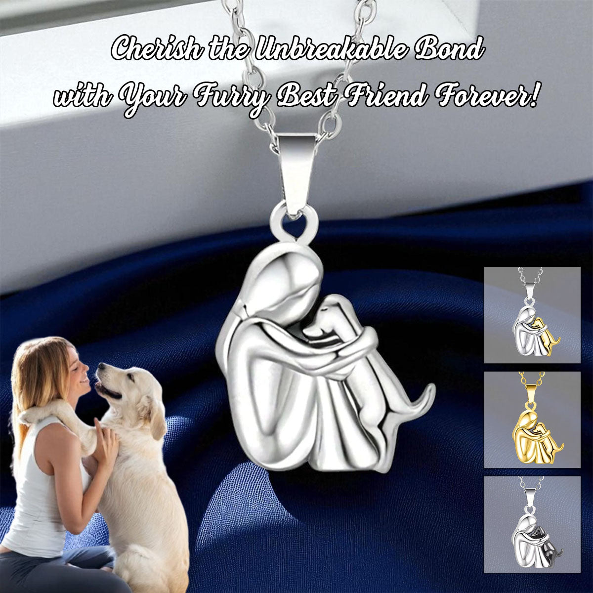 Pendants Puppy Woman Dog Hug Necklace-Gift For Animal Lover