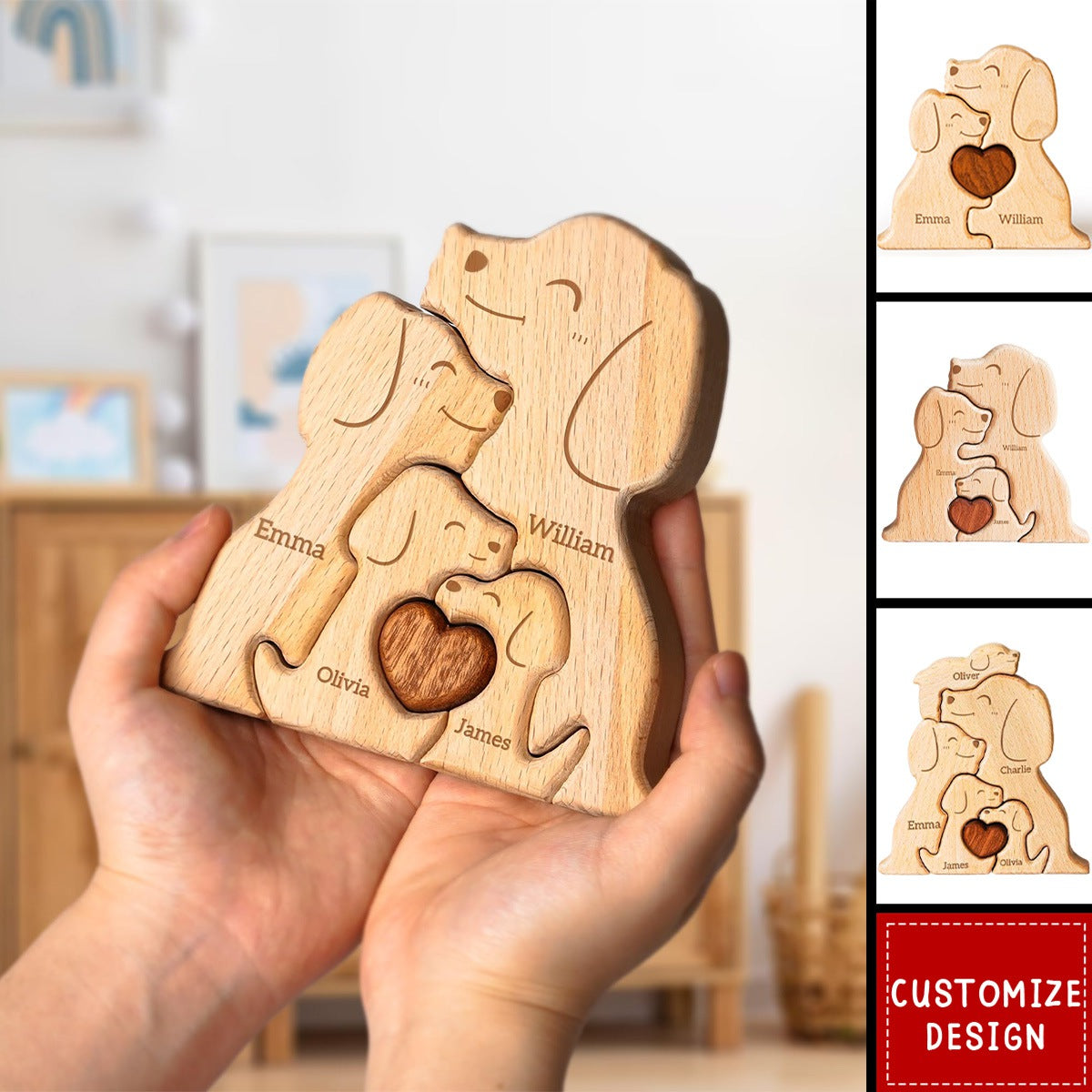 Personalized Wooden Dogs Family Puzzle - Gift For Couple,Family
