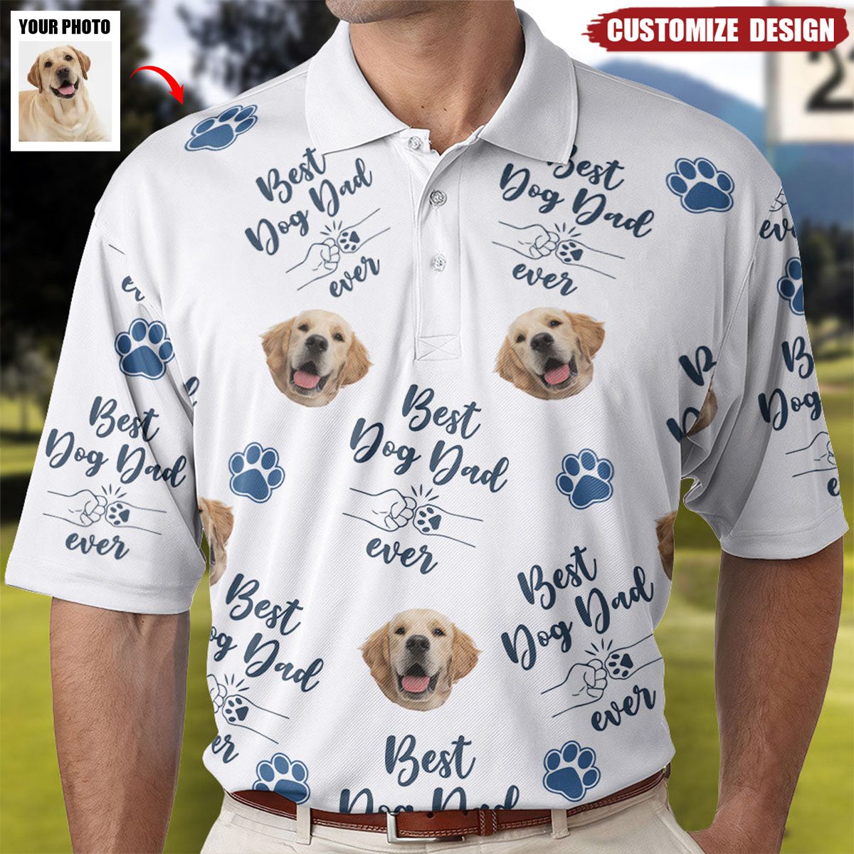 Best Dog Dad Ever - Personalized Photo Polo Shirt