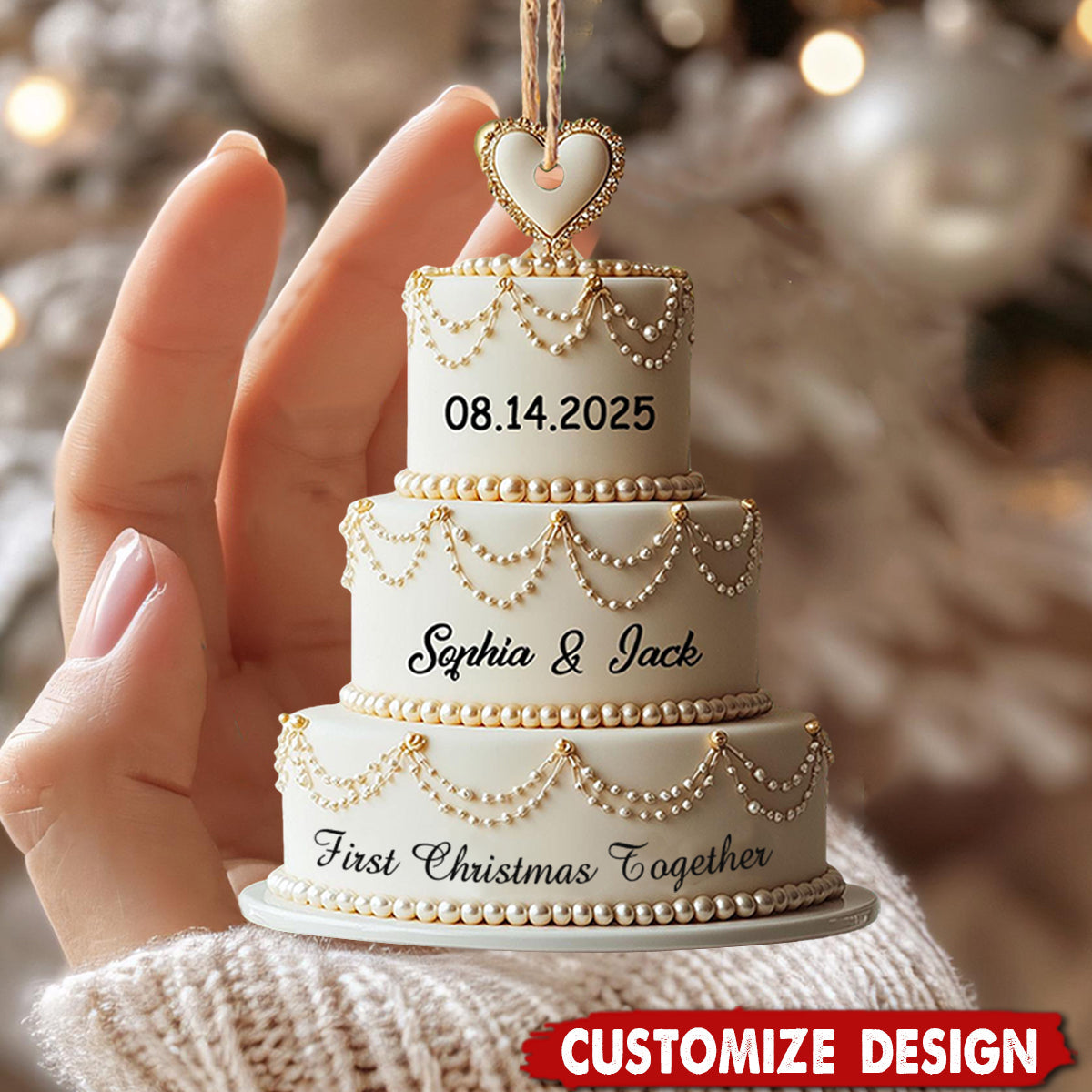 First Christmas Married Personalized Wedding Cake Ornament