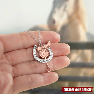 Personalized Horseshoe Saddle Protective Necklace - Dainty Jewelry Birthday Anniversary Gift for Horse Owners Lovers