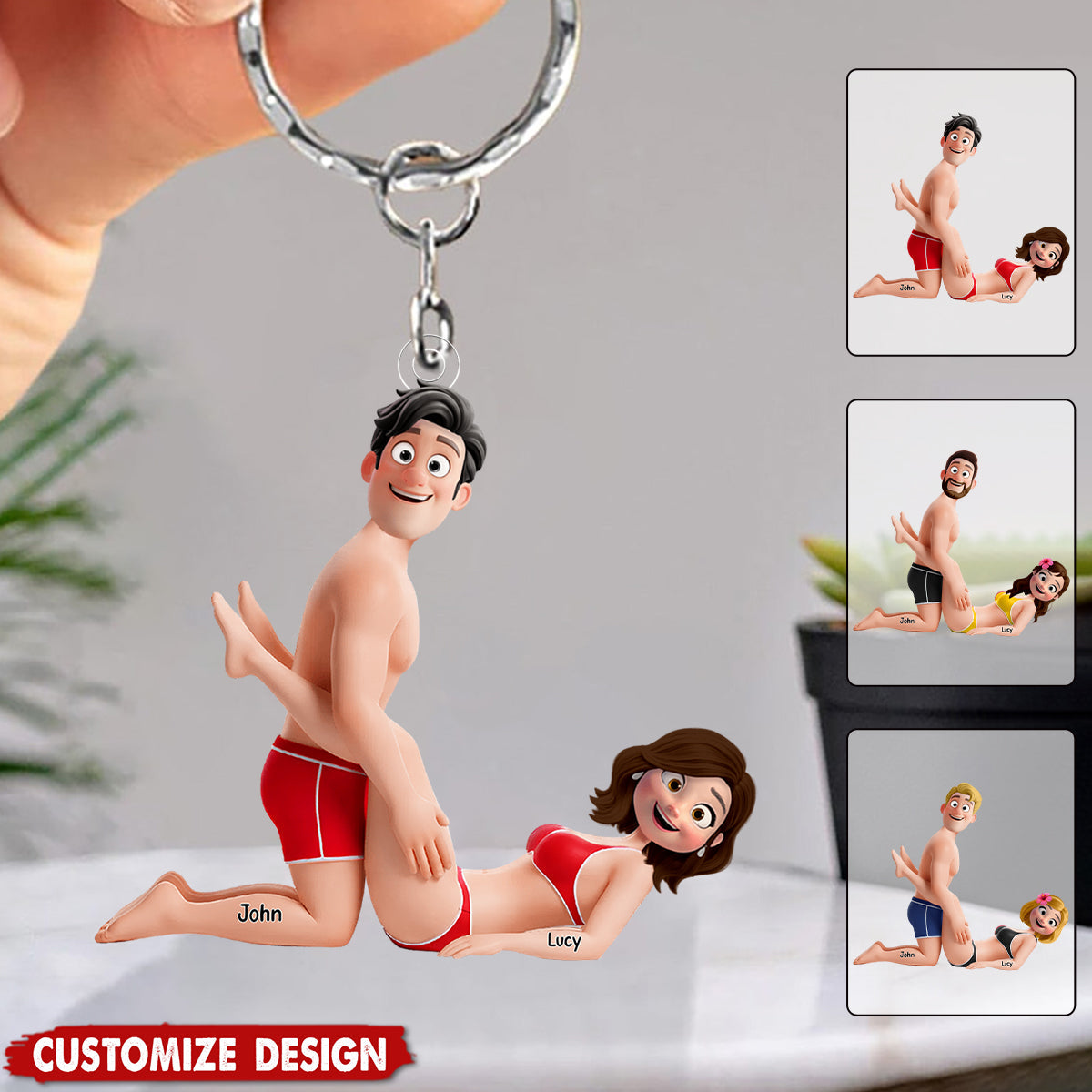 Playful Cute Couple Keychain - Personalized Gift For Couples