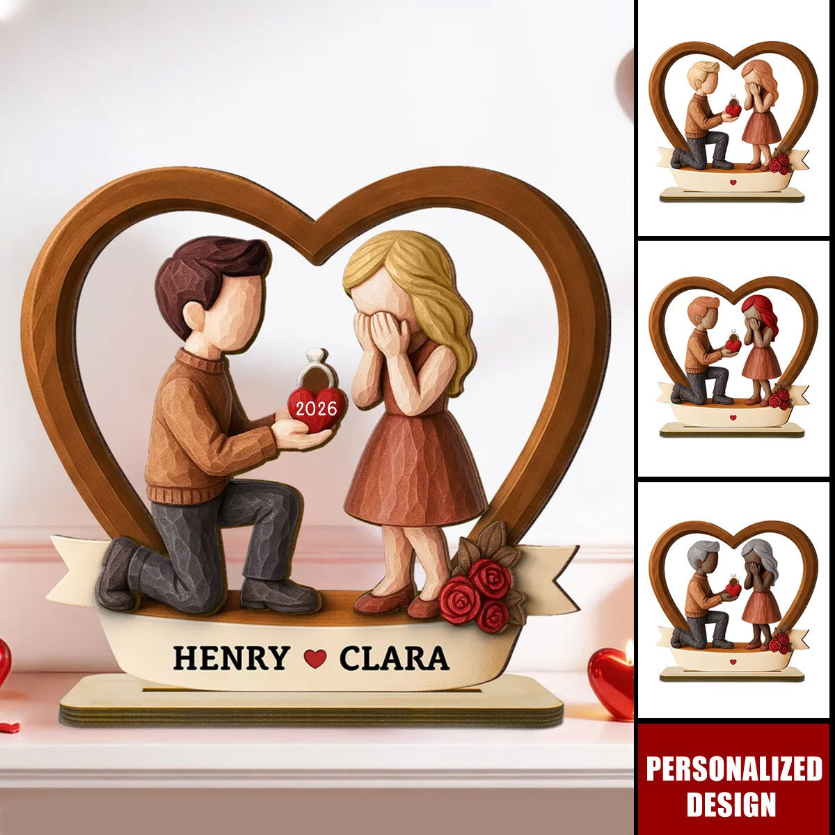 Personalized Couple Marriage Wooden Plaque-Newly Engaged Gift, "She Said Yes!"