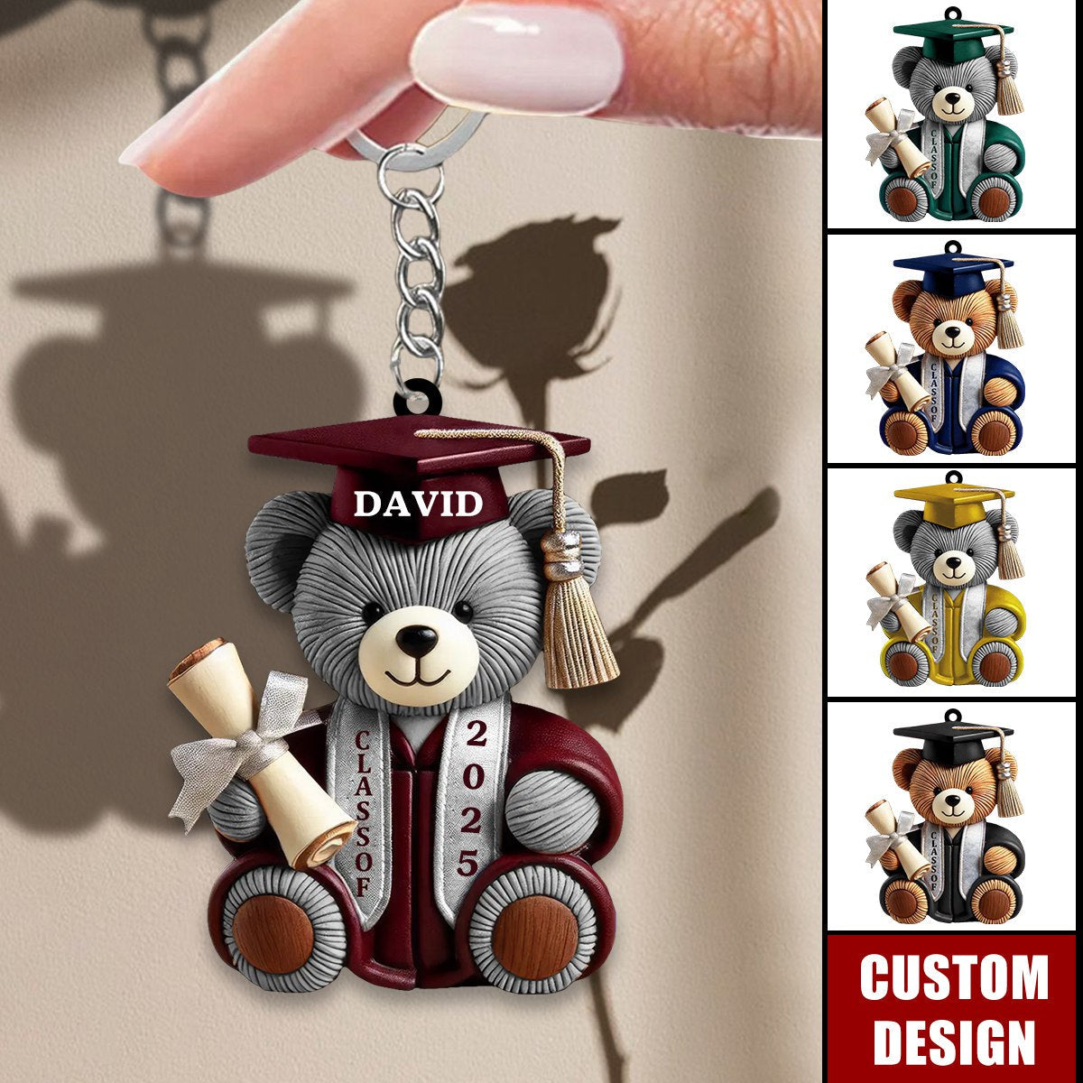 Graduation Bear - Personalized Acrylic Keychain, Graduation Gift