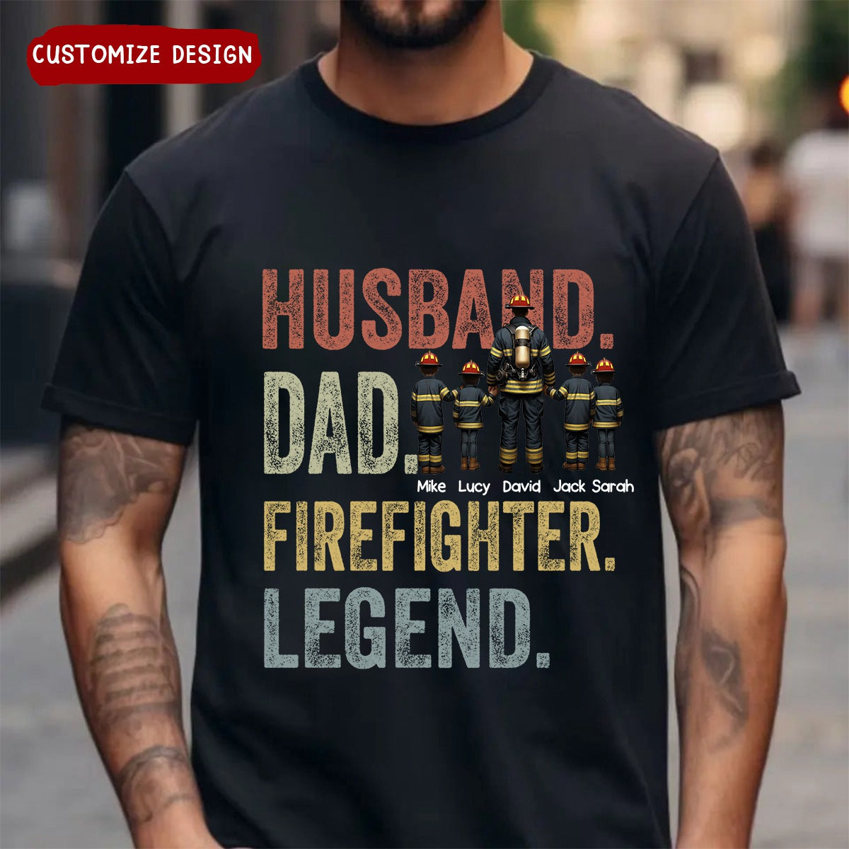 Personalized Husband Dad Fierefighter Legend Firefighter & Chirldren T-shirt