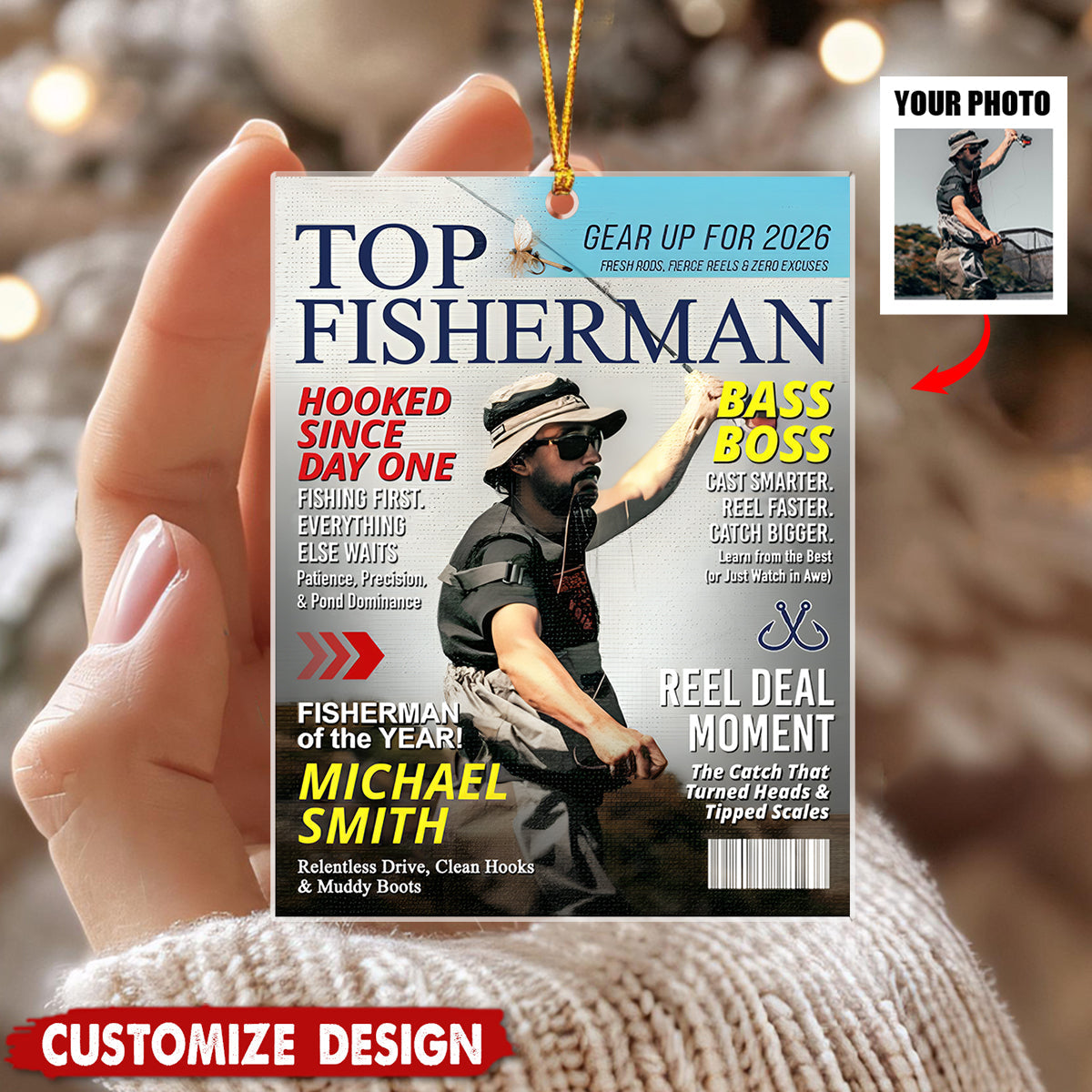 Personalized Fishing Magazine Cover Ornament - Angler Funny Fisherman Gift,Fishing Lovers Gift