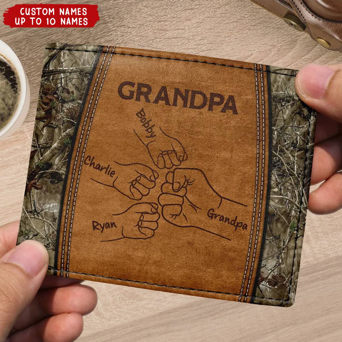 Grandpa Dad Fist Bump Camouflage Personalized Men’s Wallet