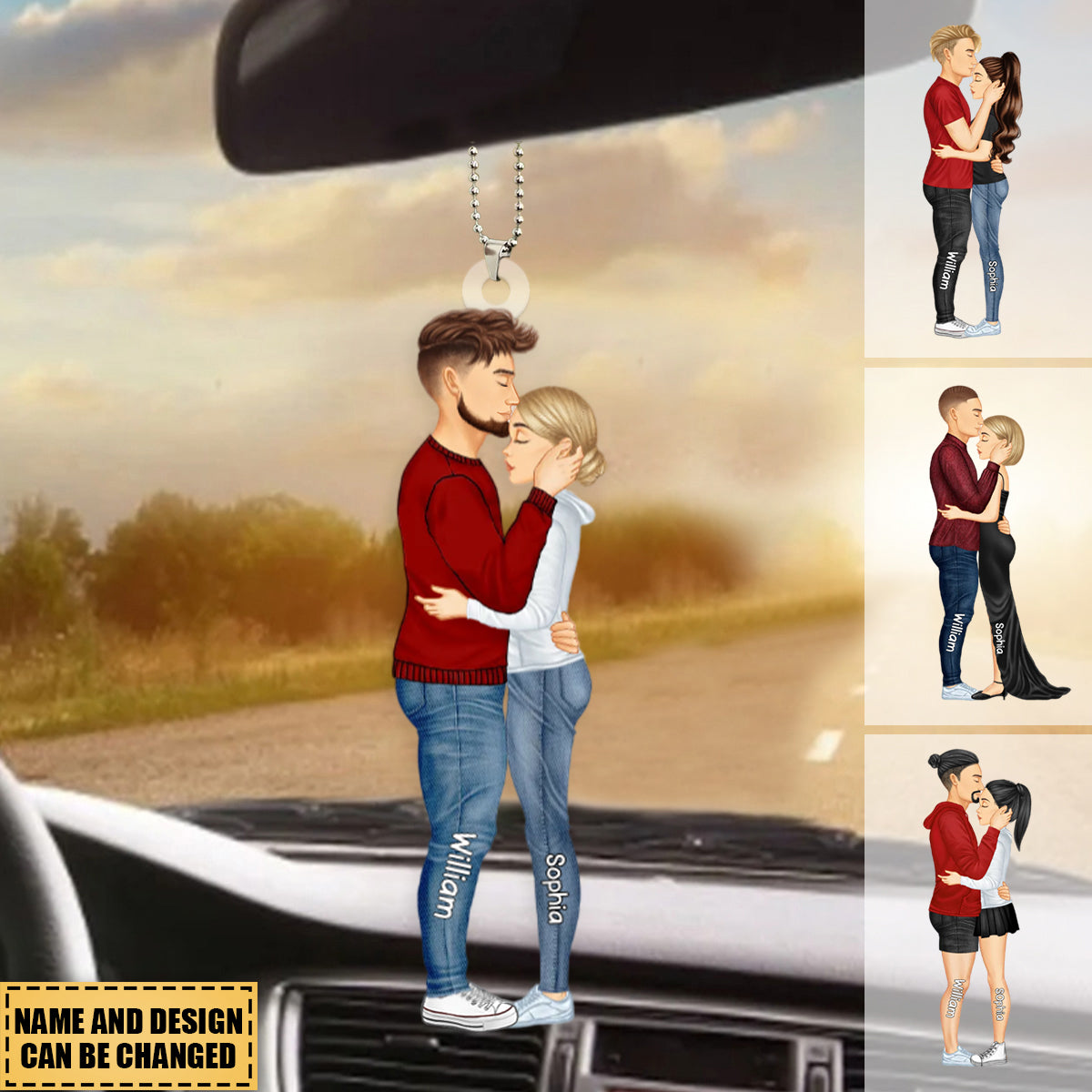 Personalized Hugging Couple Car Ornament - Gift For Couple