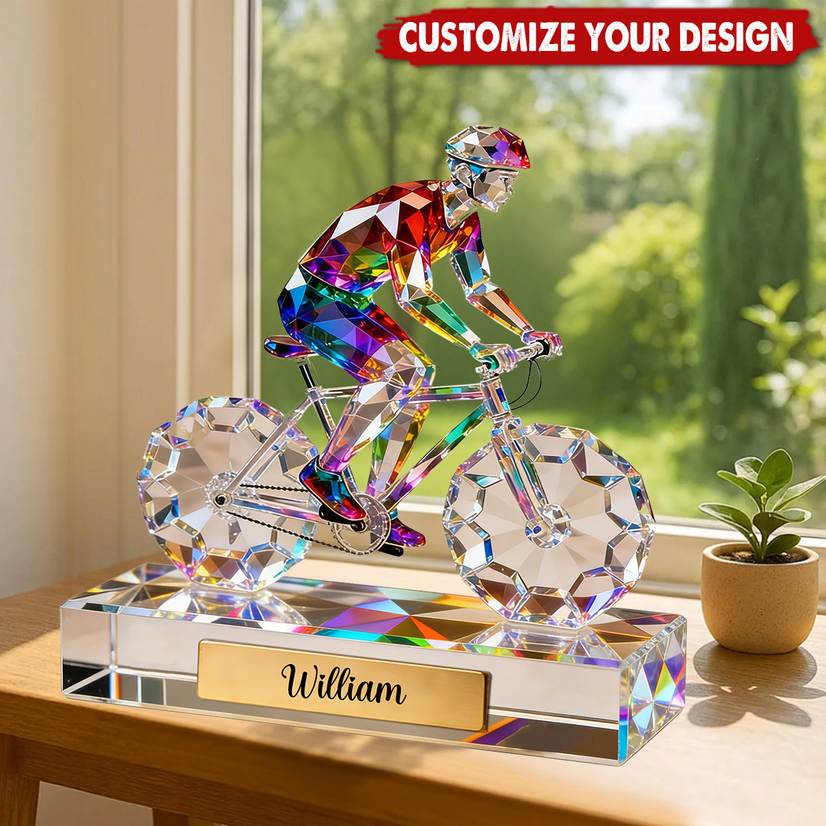 Personalized Bicycle Crystal Custom Shaped Acrylic Plaque - Gift for Cycling Enthusiast And Cyclist