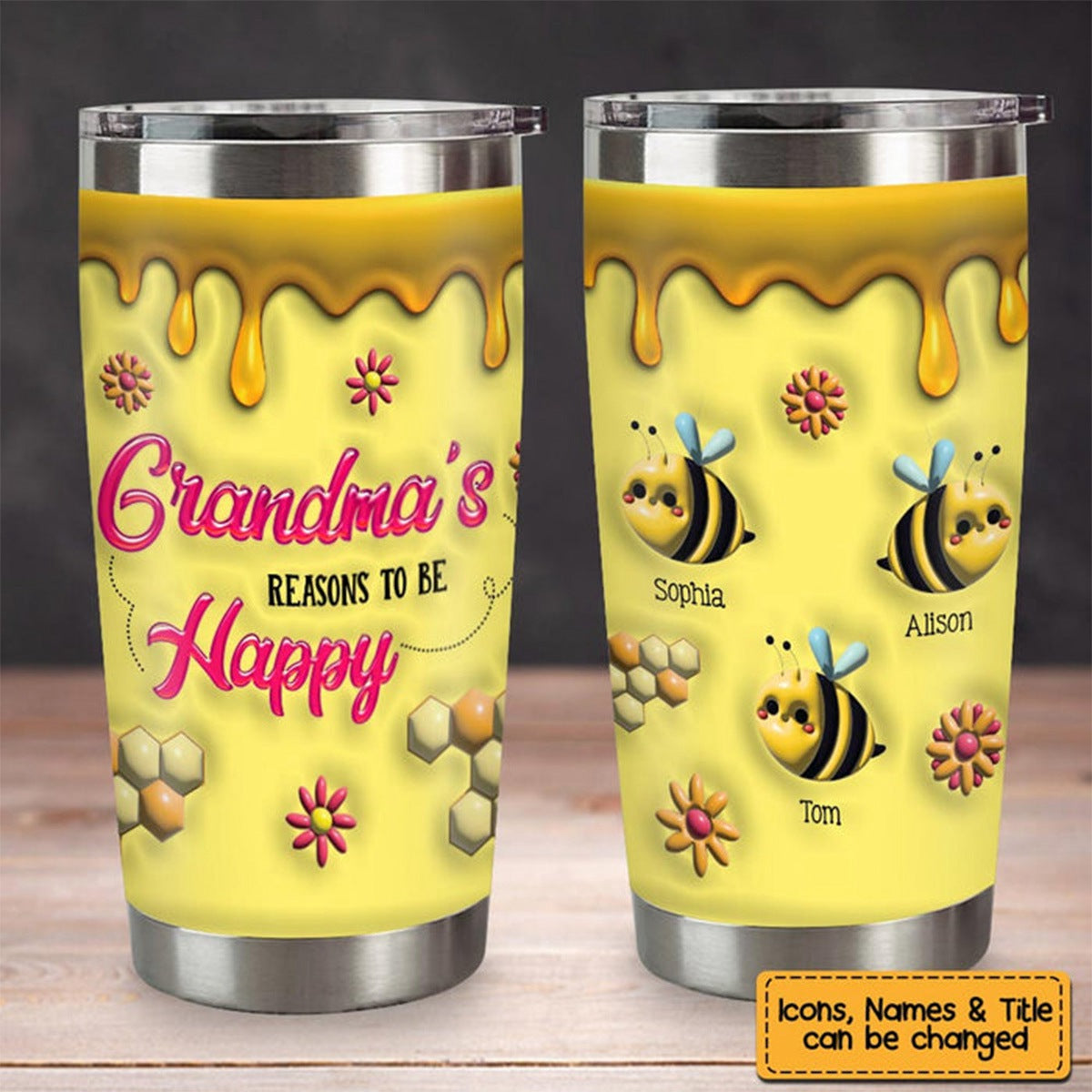 Gift For Grandma's Reason To Bee Happy Steel Tumbler