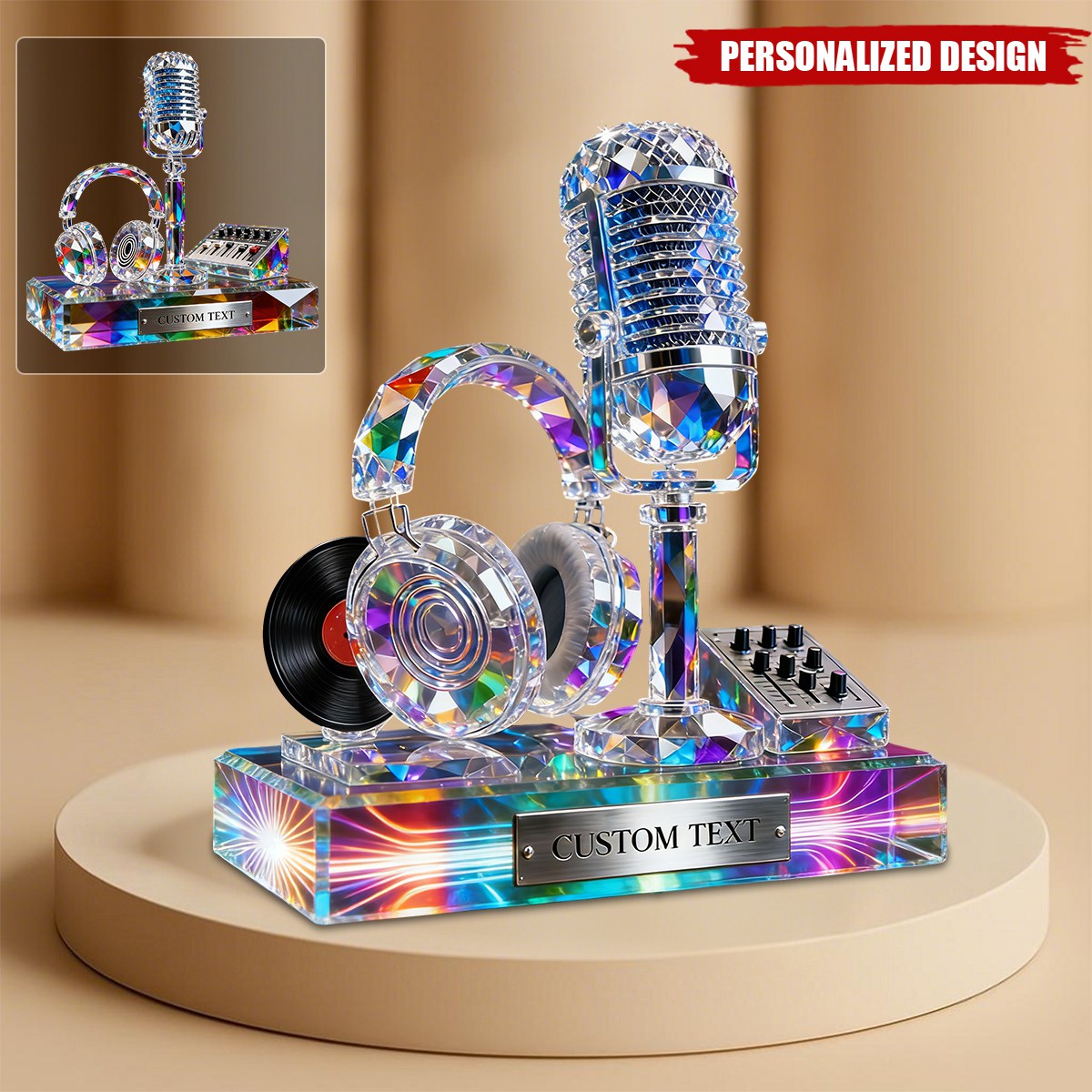 Personalized Stained Glass Microphone And Headphone Acrylic Plaque