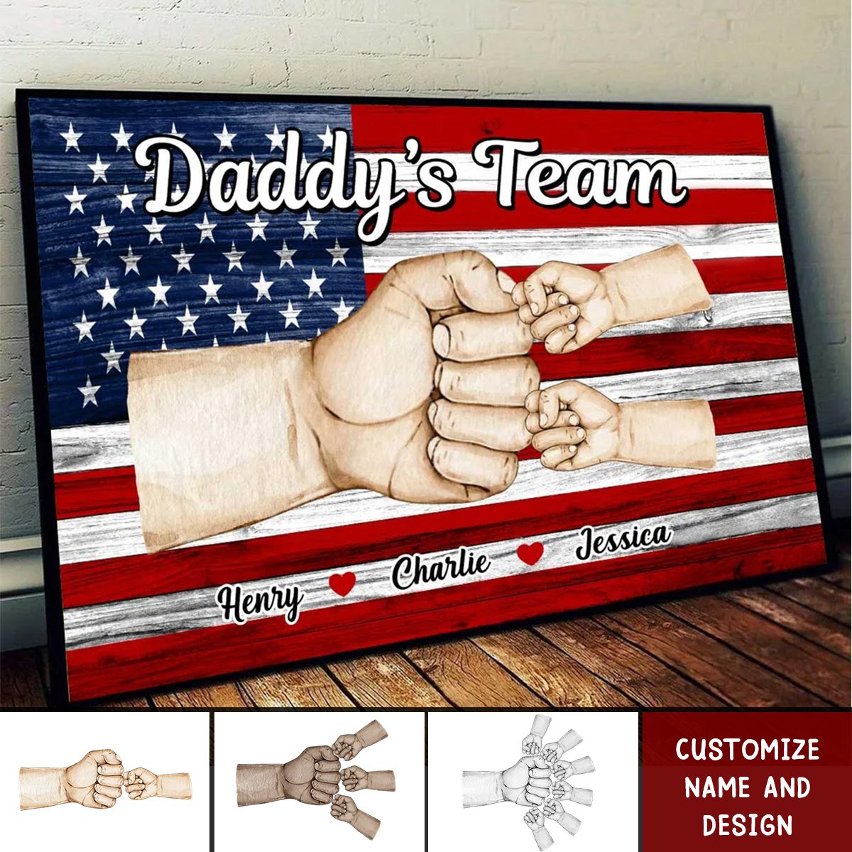 Nation Flag Daddy‘s Team Fist Bump Gift For Dad Personalized Horizontal Poster