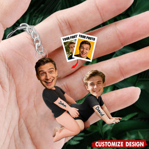 Naughty Personalized Gay Couple Photo Keychain - Gifts For Couple