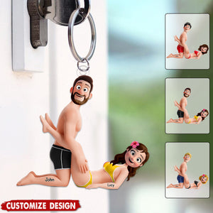 Playful Cute Couple Keychain - Personalized Gift For Couples