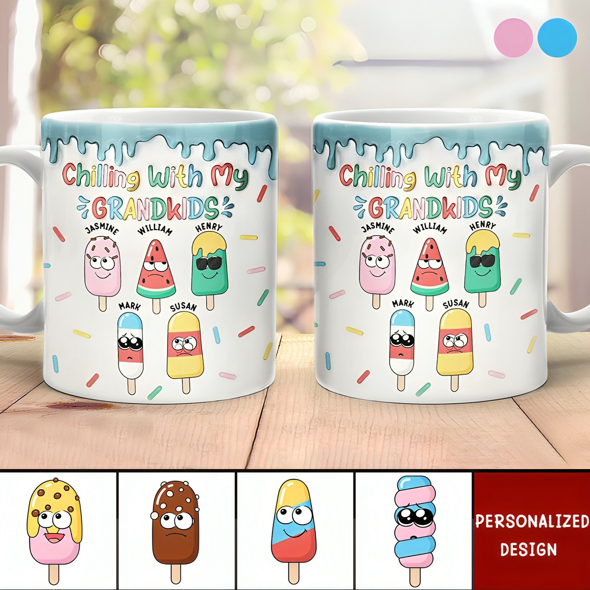 Chilling With My Grandkids - 3D Inflated Effect Printed Mug, Personalized White Edge-to-Edge Mug