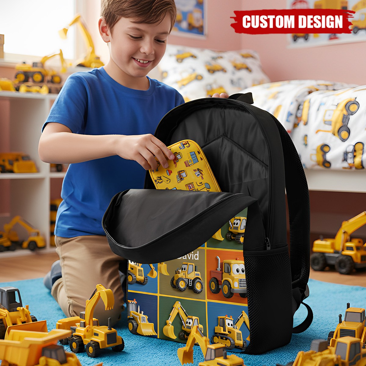 Personalized Construction Machines Kid Backpack
