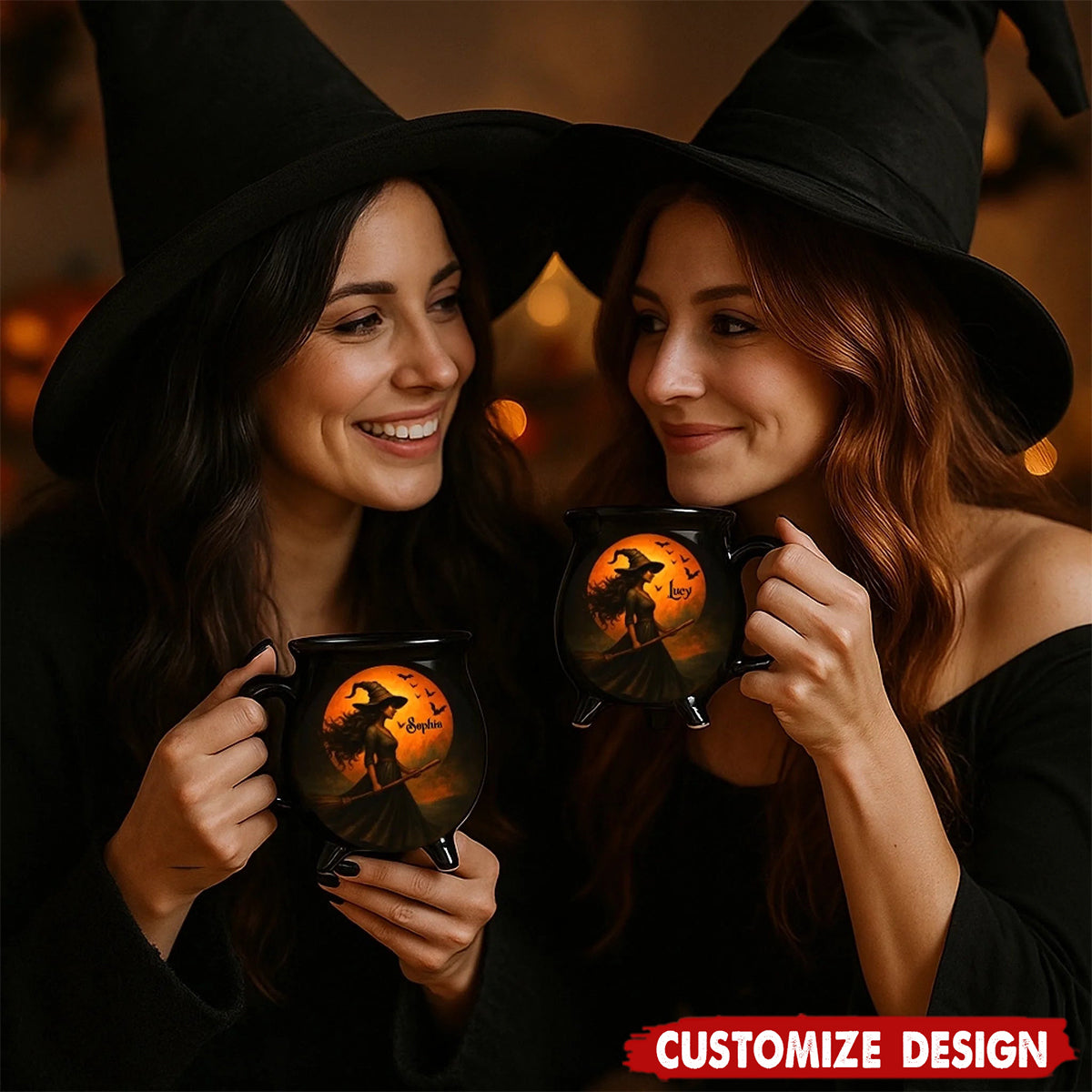 Witching You A Wicked Brew - Personalized Witch Cauldron Mug - Halloween Birthday Gifts For Besties, Sisters, BFF, Family, Yourself