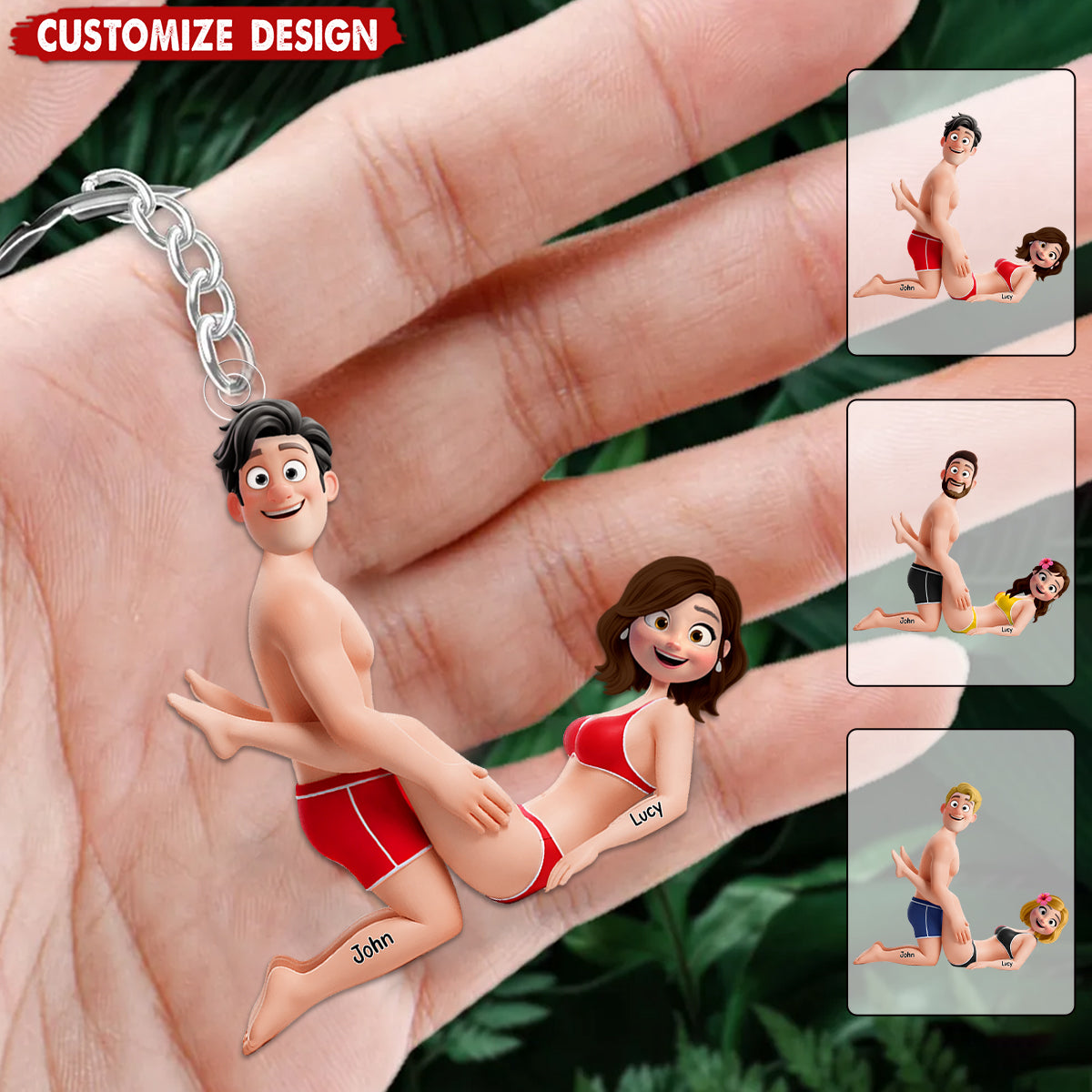 Playful Cute Couple Keychain - Personalized Gift For Couples
