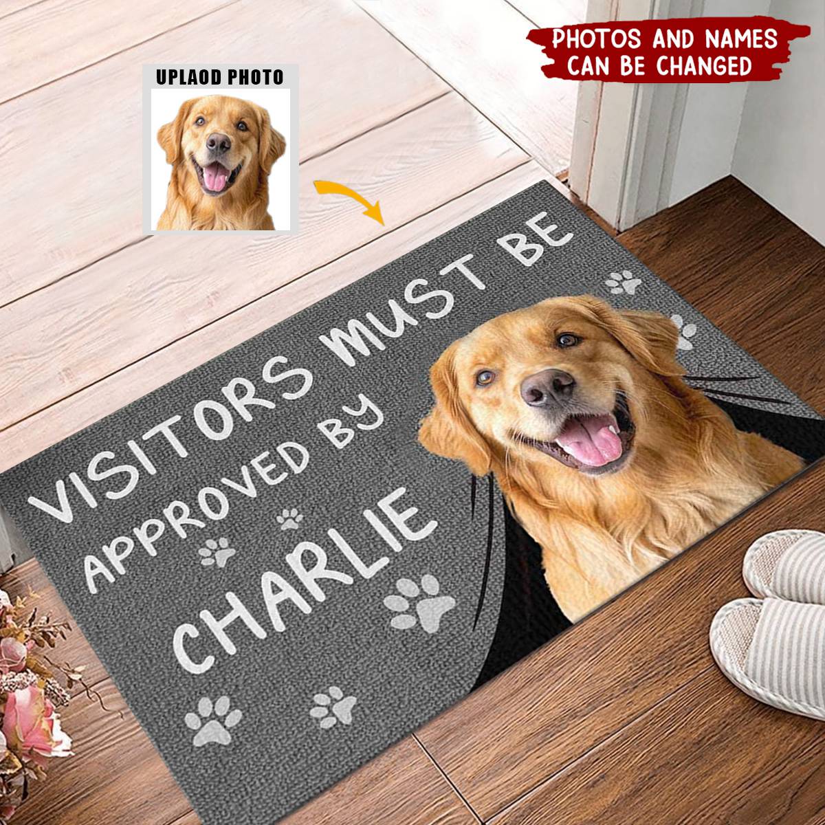 Custom Photo Visitors Must Be Approved By This Dog - Dog & Cat Personalized Home Decor Decorative Mat