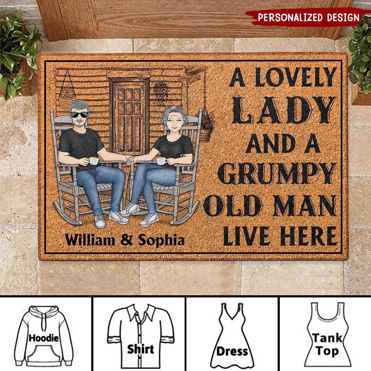 A Lovely Lady And A Grumpy Old Man Live Here - Personalized Custom Doormat Family Couple Gift