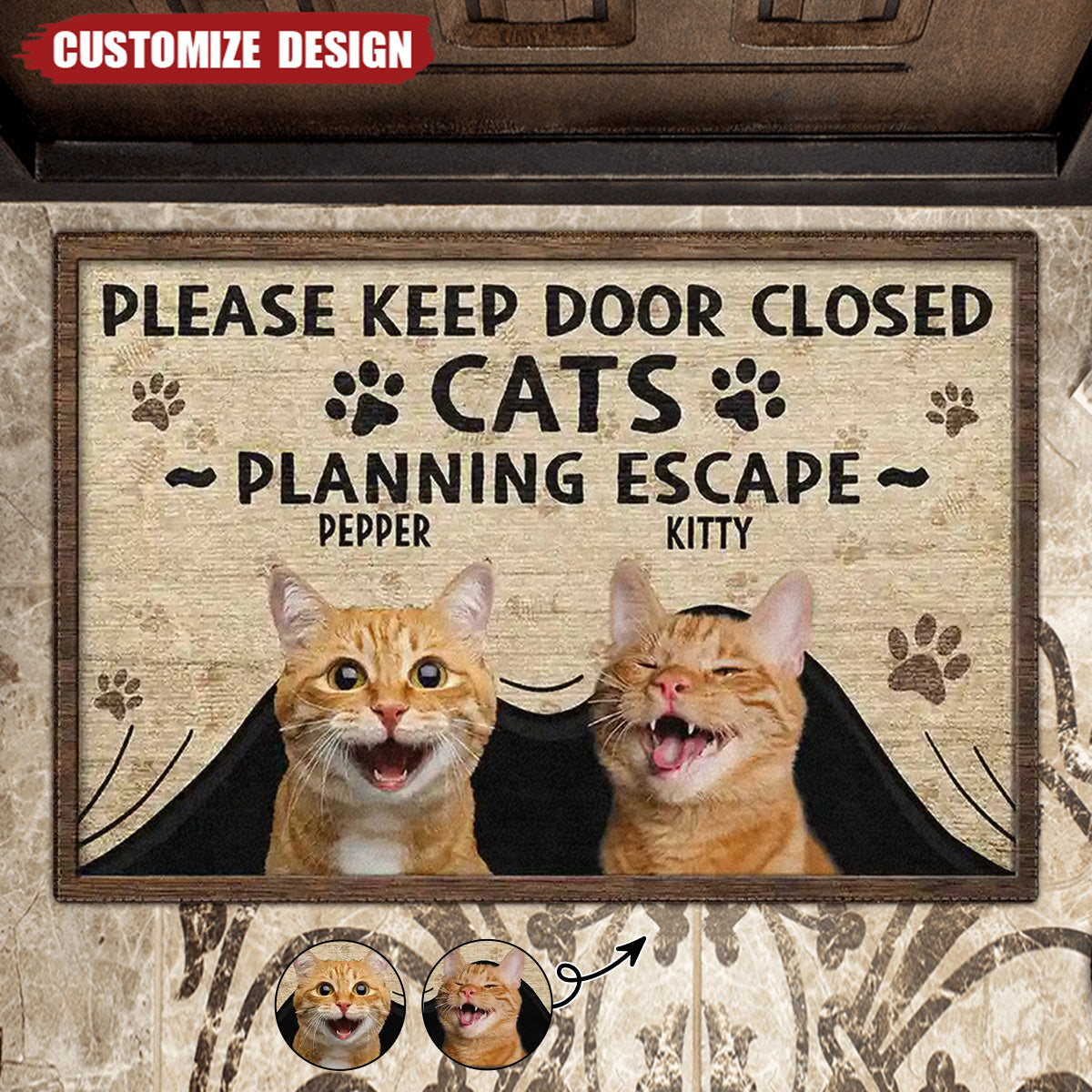 Cats Planning Escape-Personalized Photo Doormat-Gift For Car Lovers