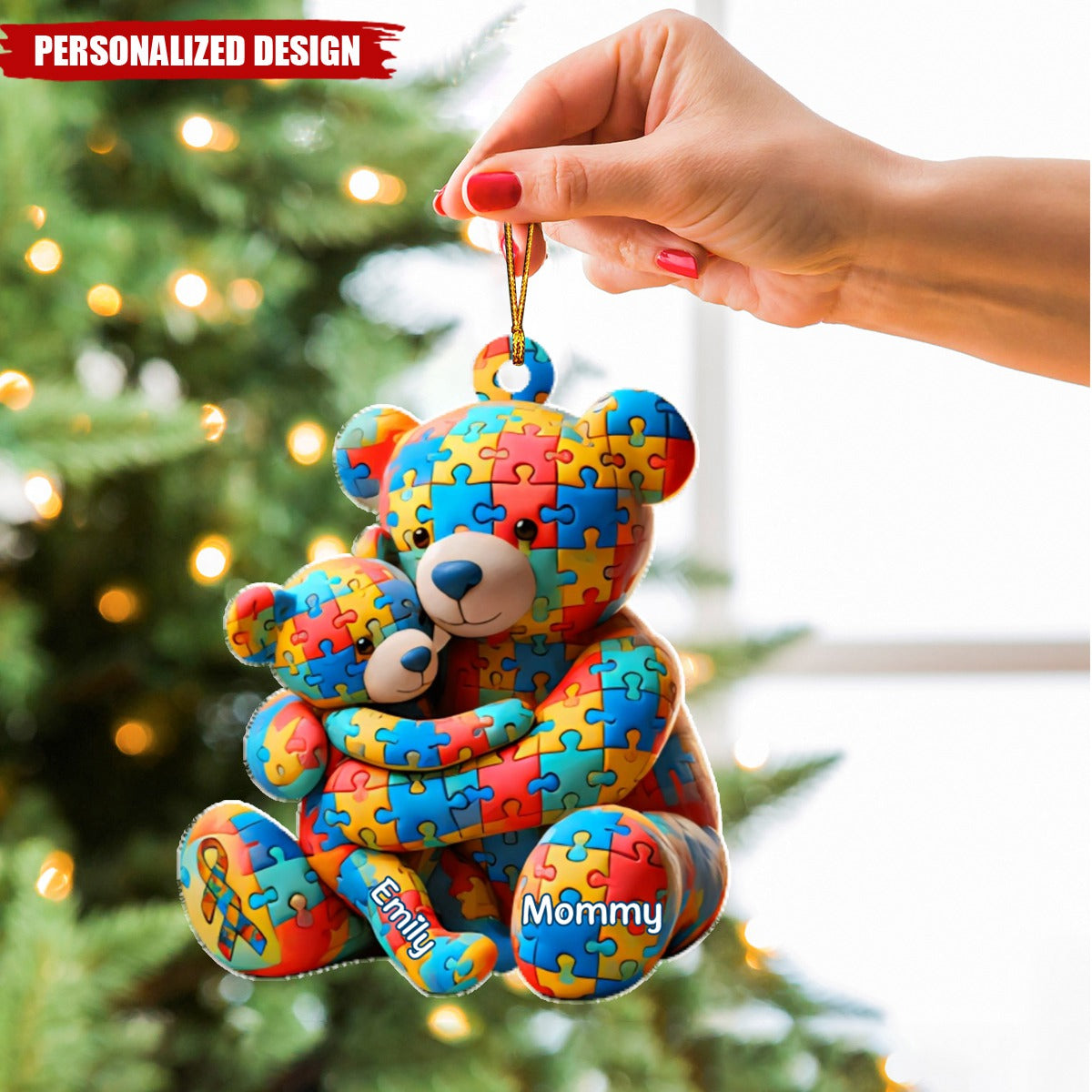 Personalized Gifts For Autism Christmas Ornament Bear Mother and Kid
