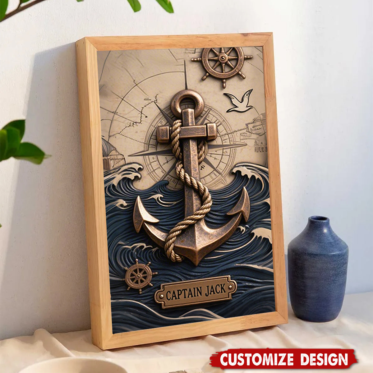 Nautical Anchor Vintage Nautical Map Fragment-Personalized  Poster