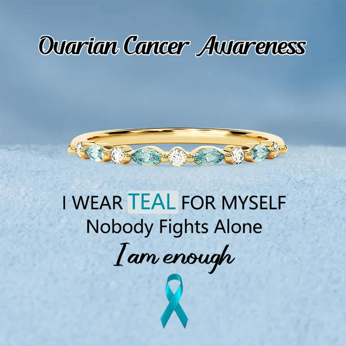 Ovarian Cancer Awareness-Cyan Diamond Thin Ring