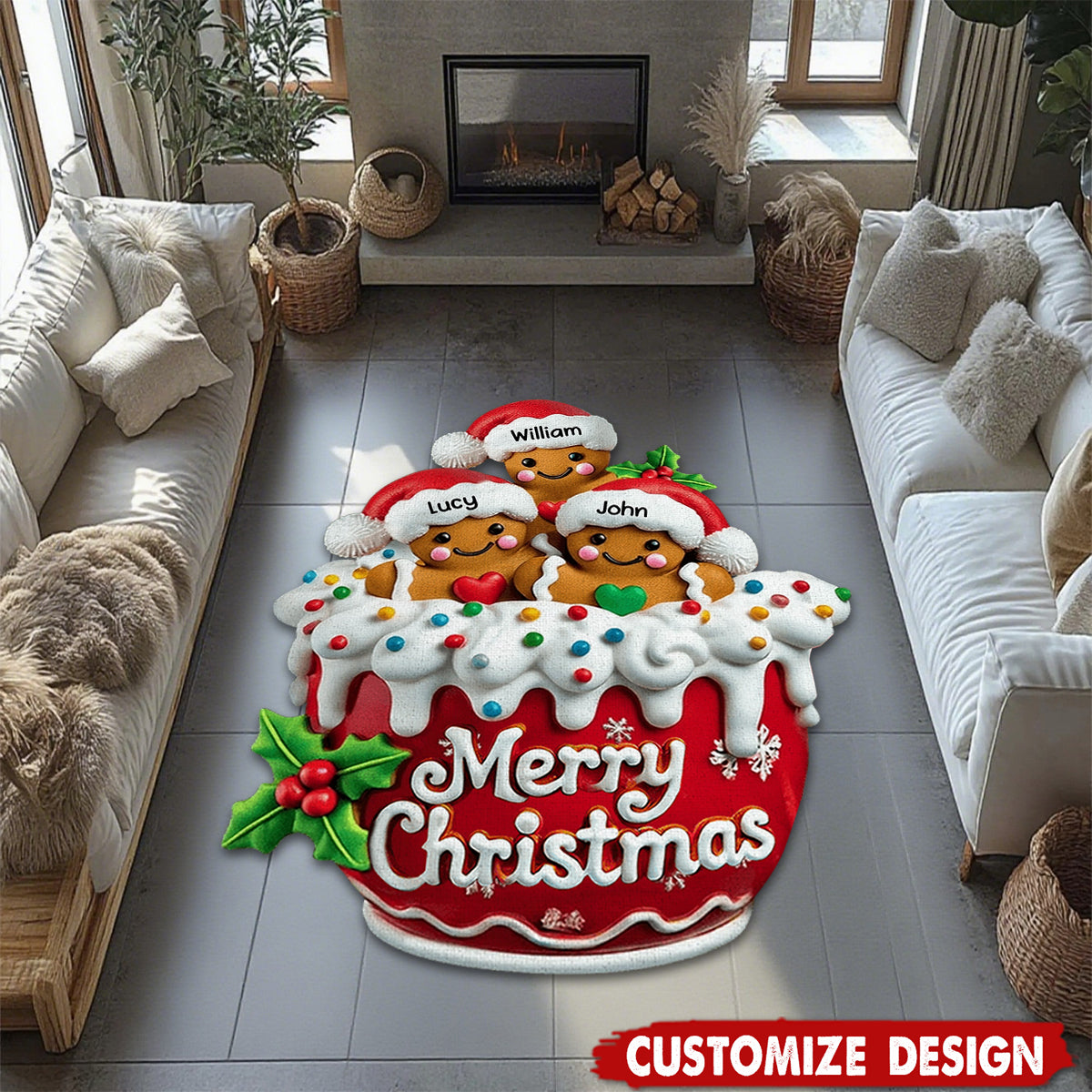 Personalized Gingerbread Doormat/ Rug - Christmas Gift For Family