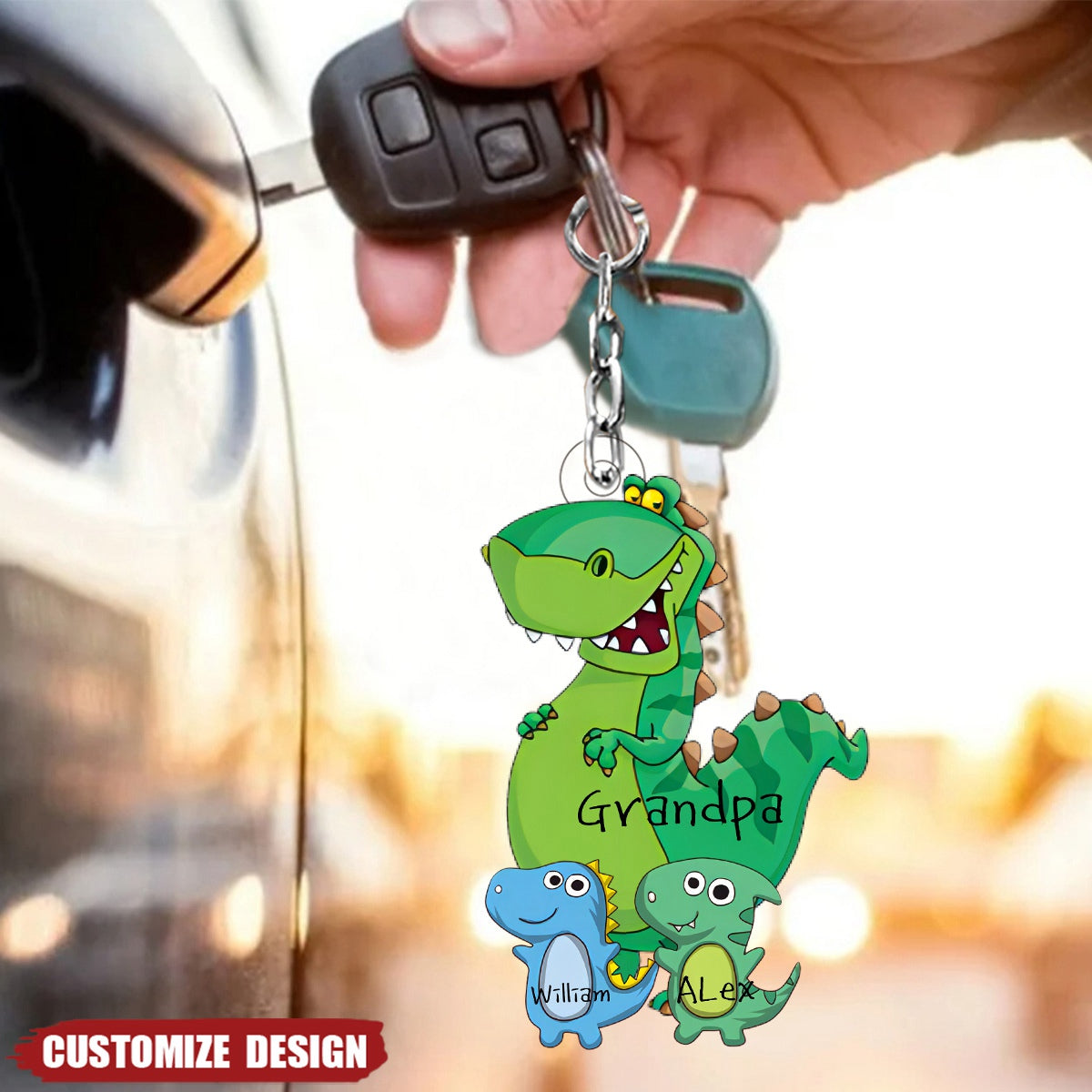 Grandpasaurus And Kids Personalized Keychain