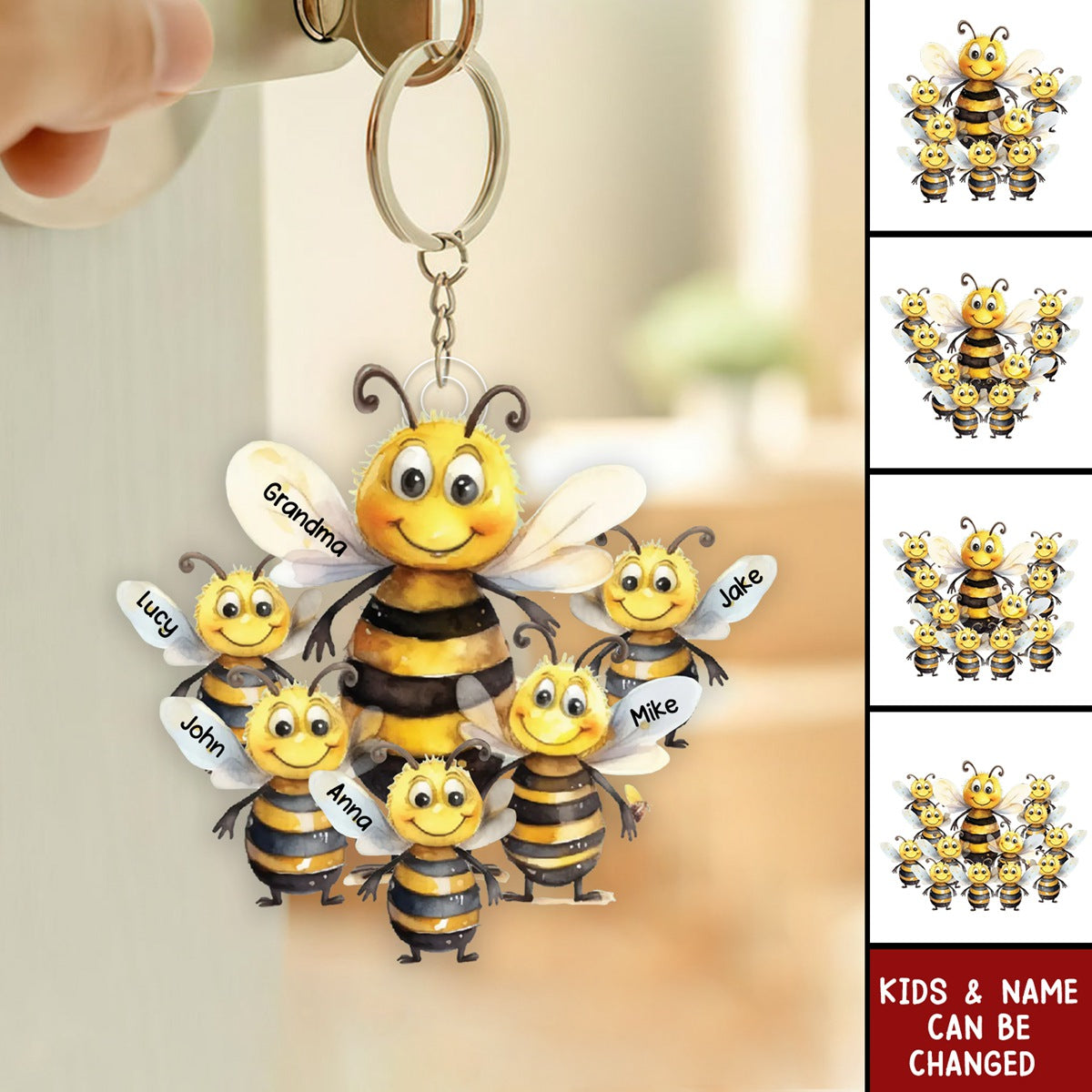 Personalized Bee Family Acrylic Keychain - Gift For Mom, Grandma