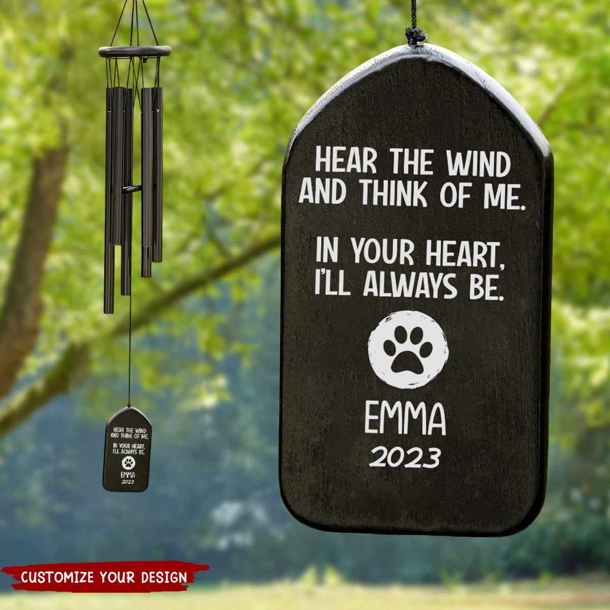 Hear The Wind And Think Of Me Dog Cat Memorial Wind Chimes Personalized Gifts