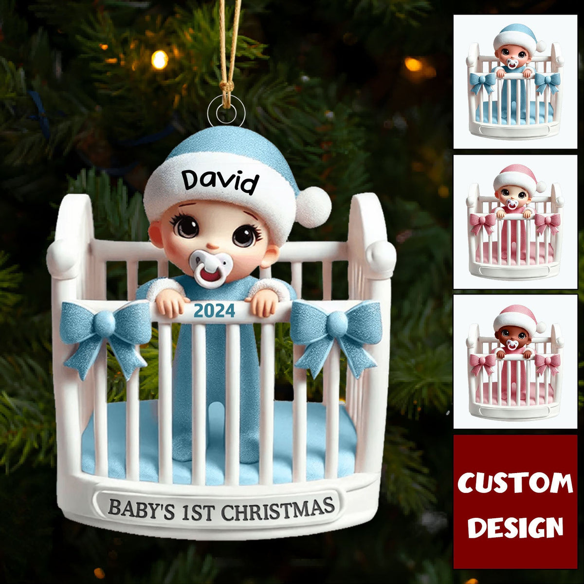 Personalized Baby Inside Crib Baby's First Christmas Ornament
