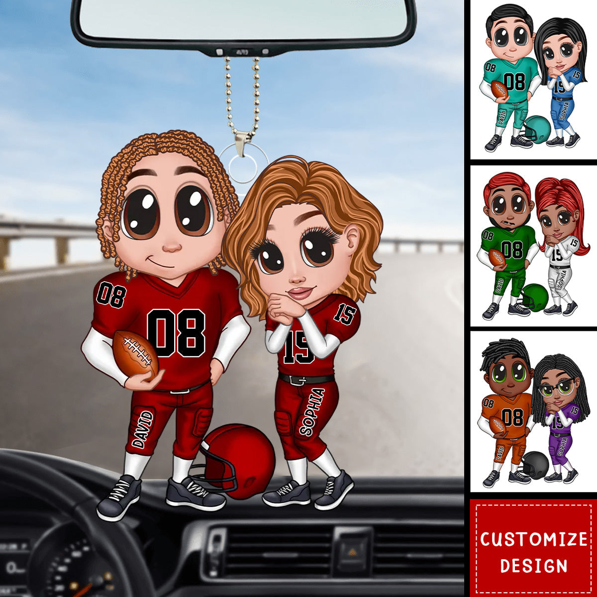 American Football Couple Y2K Style At Field Personalized Acrylic Car Ornament-Gift for Couples