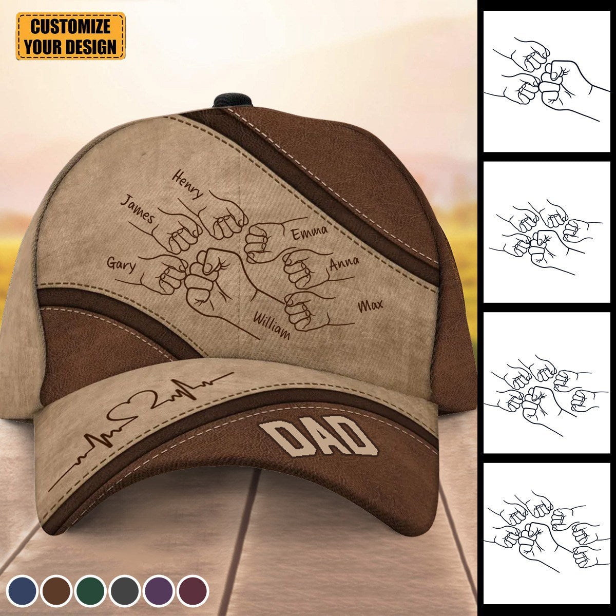 Outline Fist Bump Dad Grandpa Personalized Classic Cap