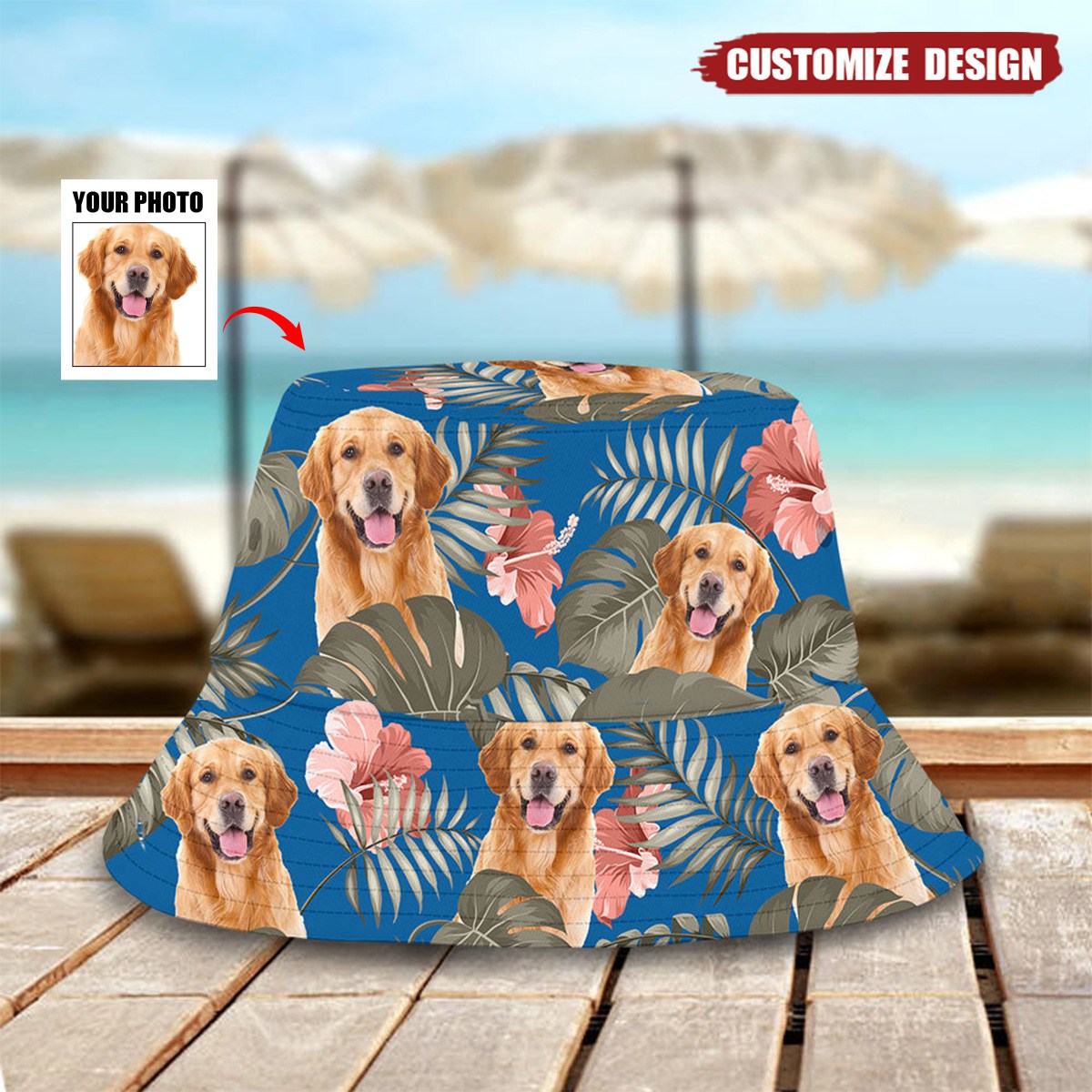 Personalized Pet Photo Hawaiian Bucket Hat - Gift For Pet Lover