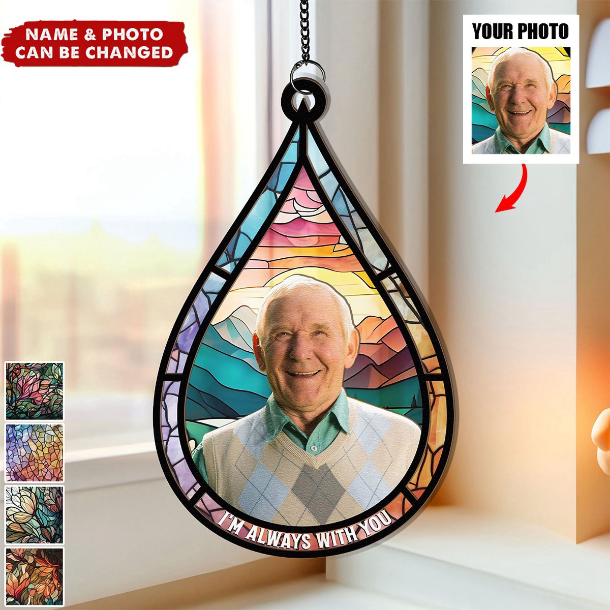 Memorial Family Gift Teardrop - Personalized Window Hanging Suncatcher Photo Ornament