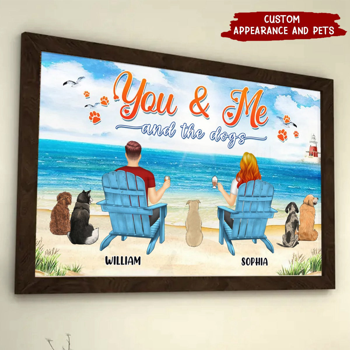 You And Me And The Pets Peace Beach View - Personalized Couple Poster
