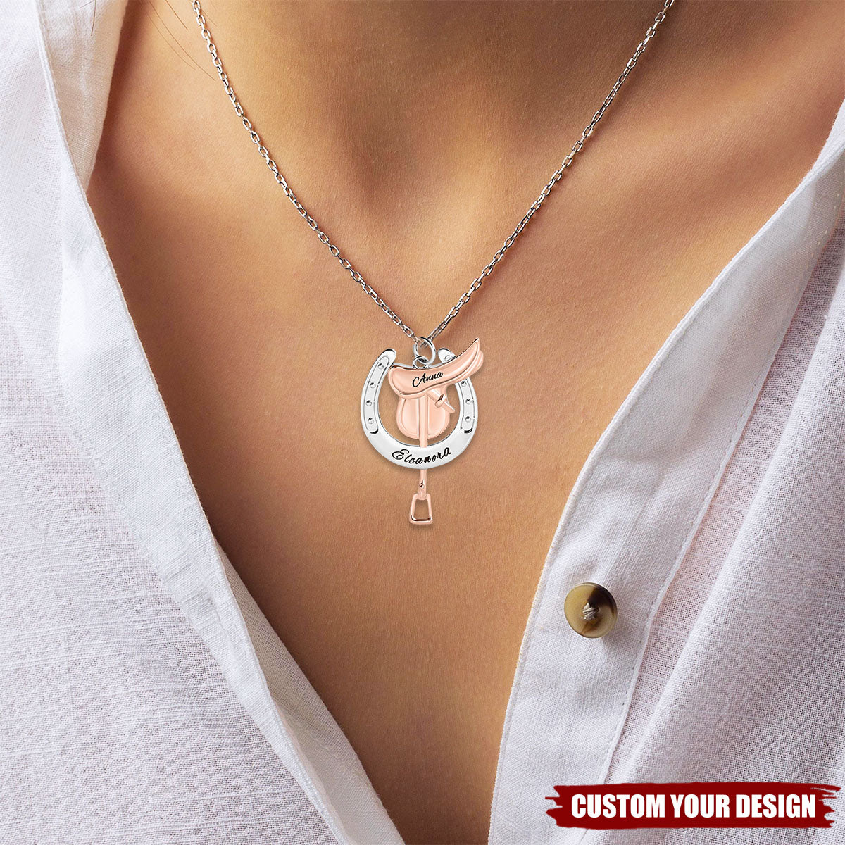 Personalized Horseshoe Saddle Protective Necklace - Dainty Jewelry Birthday Anniversary Gift for Horse Owners Lovers