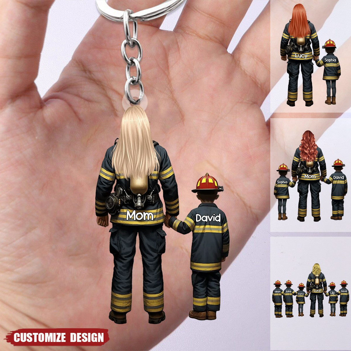 Firefighter Mom And Kids - Personalized Acrylic Keychain